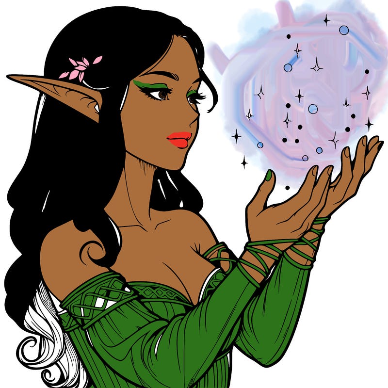 realistic elf girl doing magic