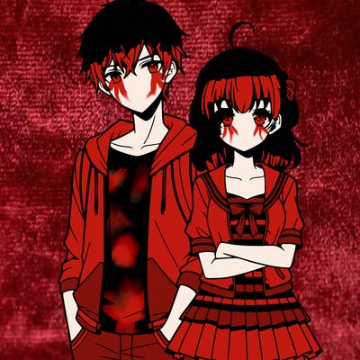 anime teen girl and boy