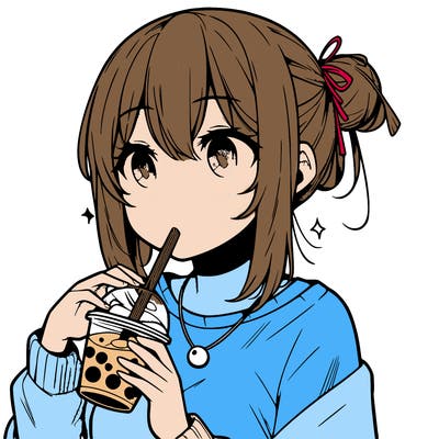 manga character drinking boba