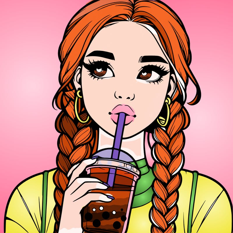 realistic girl with braided hair drinking boba