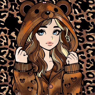 realistic girl in a animal pjs hoodie