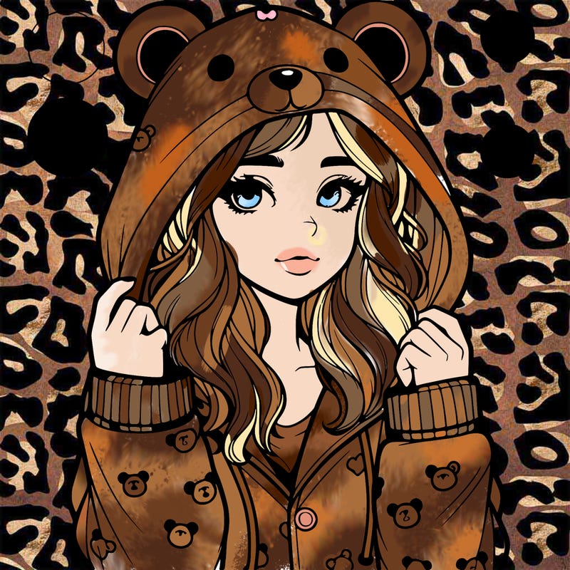 realistic girl in a animal pjs hoodie