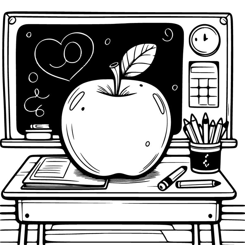 an apple sitting on a teacher’s desk