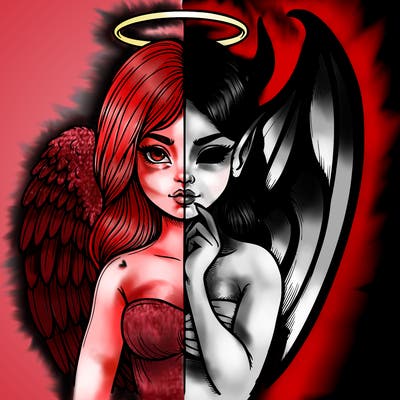 realistic angel half demon