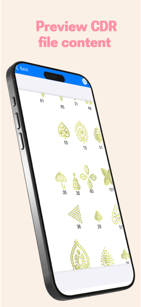 Pantalla de smartphone mostrando una vista previa del contenido de un archivo CDR