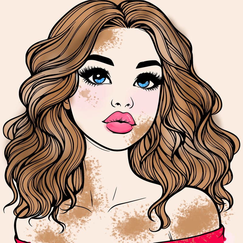 realistic girl with wavy hair and lips