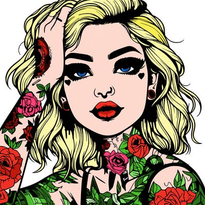 realistic girl with tattoos all over