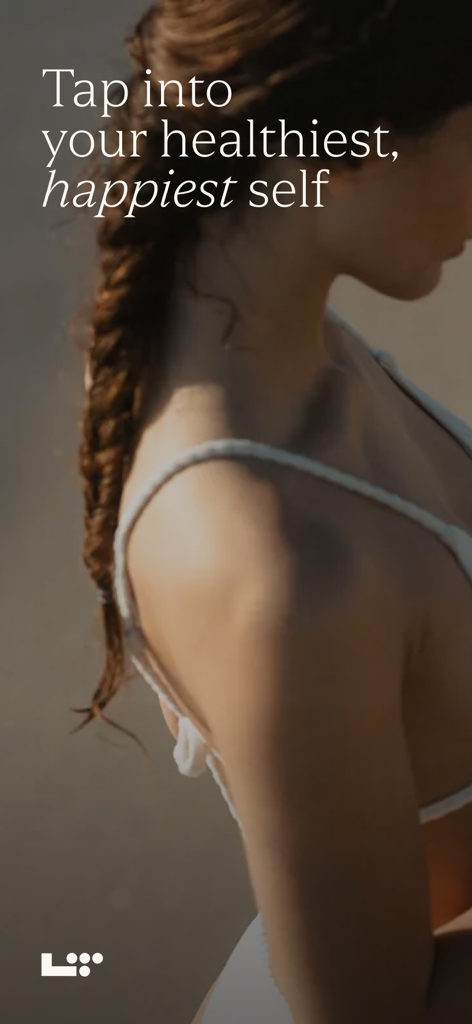 Woman in athletic wear with the text tap into your healthiest happiest self