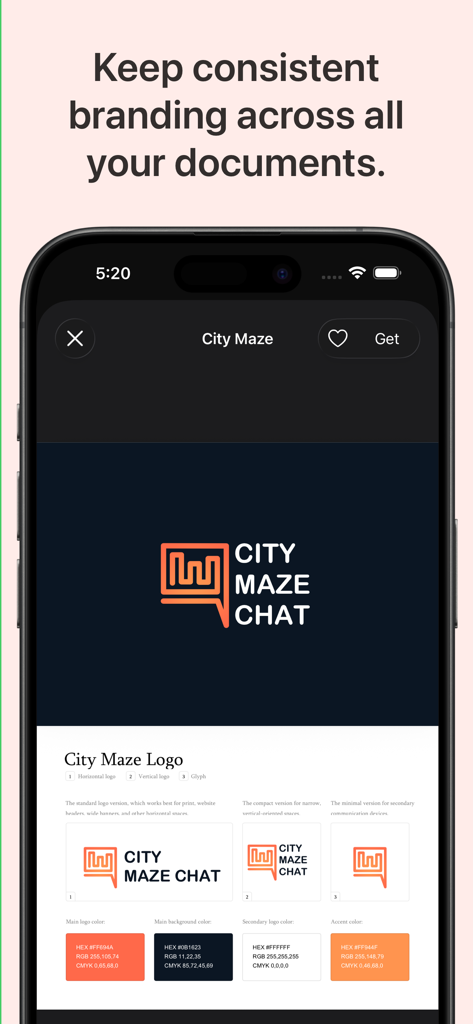 Microsoft Office 전반에 걸쳐 일관된 문서 디자인을 위한 전문 브랜딩 템플릿을 표시하는 스마트폰 화면