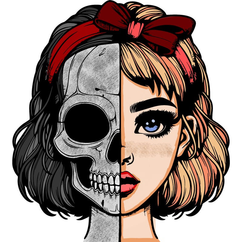 realistic girl with half skull mask