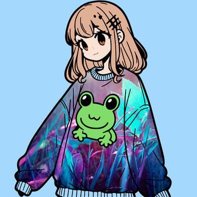 girl wearing frogging sweatshirt