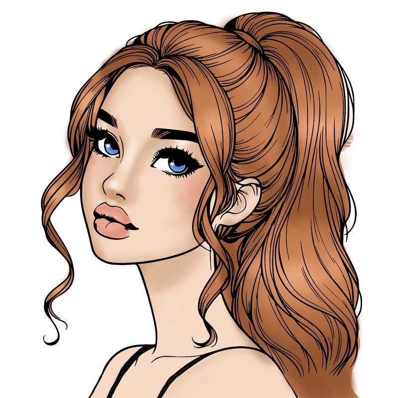 realistic girl with a ponytail on her hair and lips