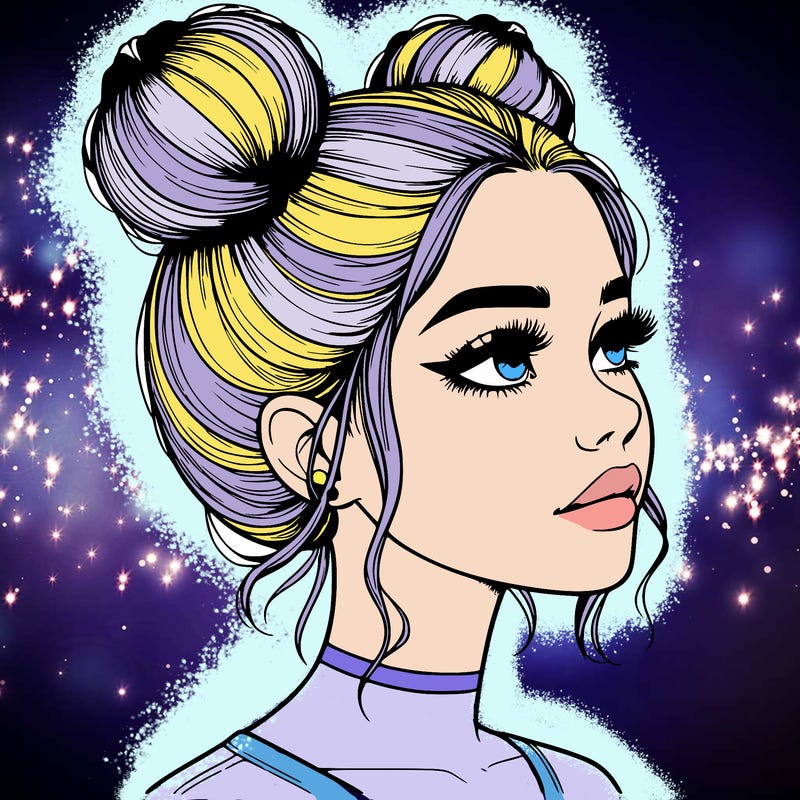 realistic girl with buns on the top of her head