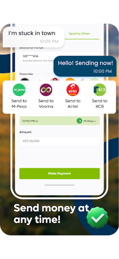 KCB Mobile TZ - Screenshot of KCB Mobile TZ app showing money transfer options to M-Pesa, Airtel, and KCB accounts