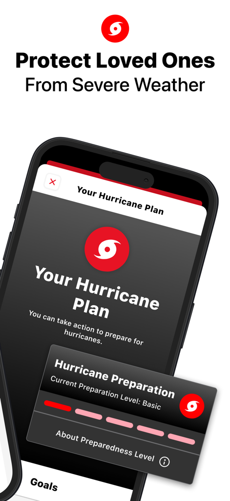 Screenshot of the Red Cross Emergency app showing a personalized hurricane preparation plan and current safety status.