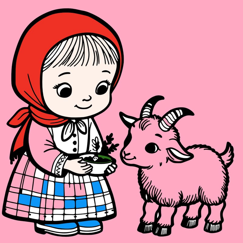 little girl feeding a baby goat