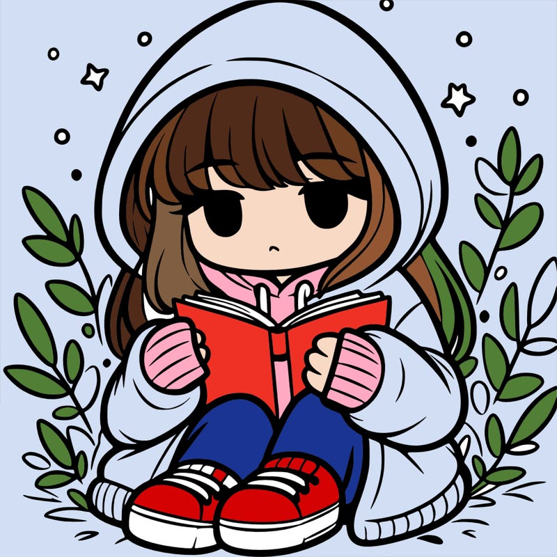 girl in oversized hoodie reading a book