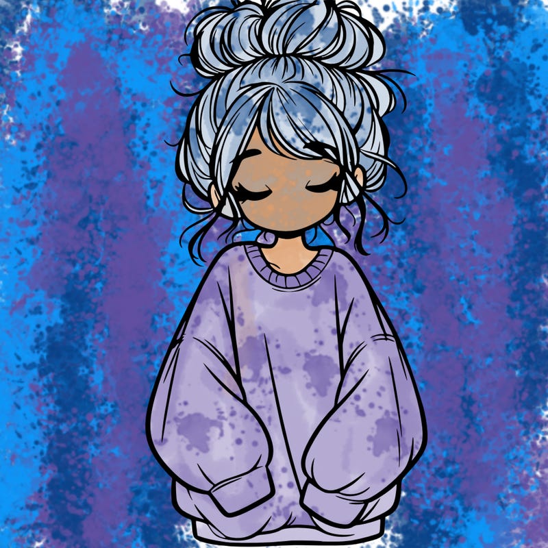 girl with baggy sweatshirt and messy bun