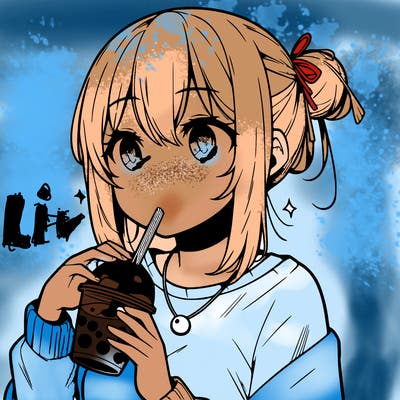 manga character drinking boba