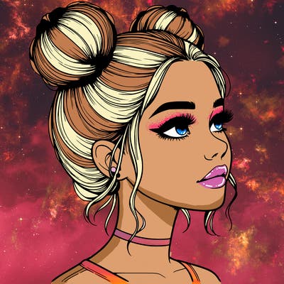 realistic girl with buns on the top of her head