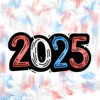 one line scrawled numbers sketch design “2025”