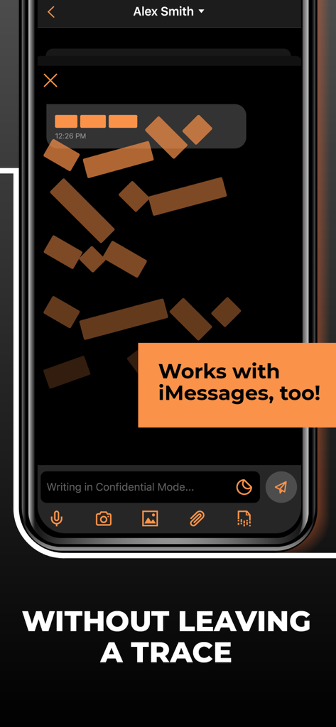 Confide private messenger app interface showing secure messaging and iMessage integration