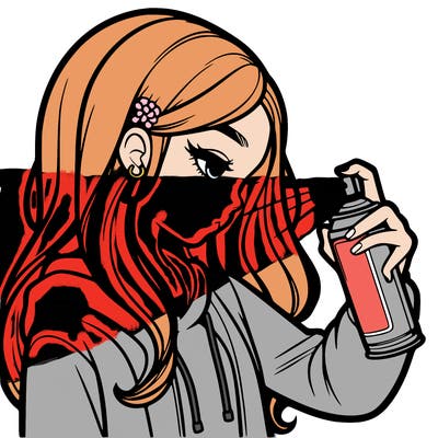 a realistic girl spray painting