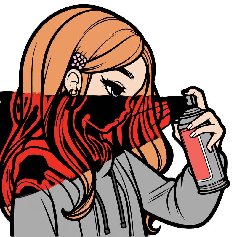 a realistic girl spray painting