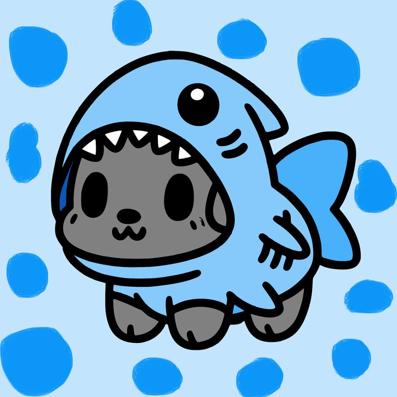 cute dog wearing a shark costume