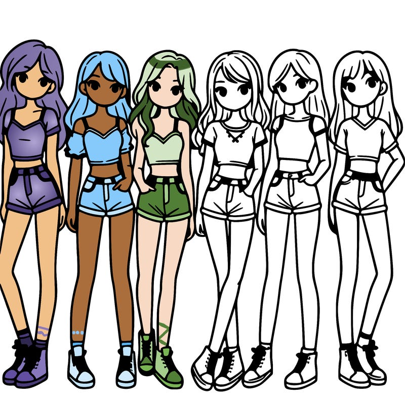 a group of girls wearing crop tops and shorts