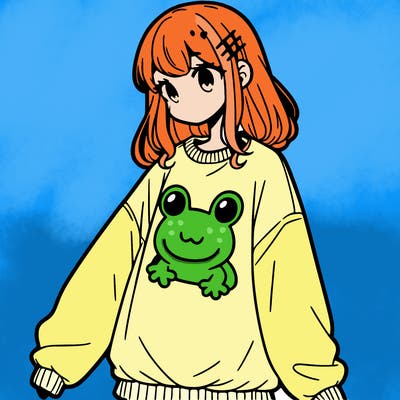 girl wearing frogging sweatshirt