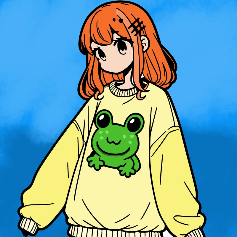 girl wearing frogging sweatshirt
