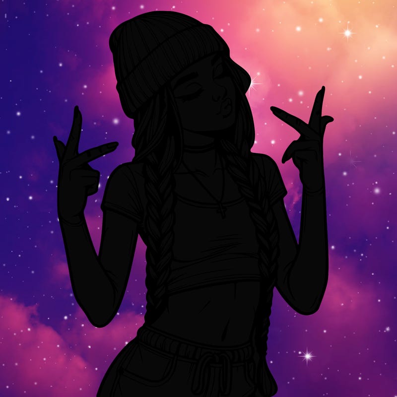 realistic teenage girl with braids and a beanie and crop top doing 🫶🏼