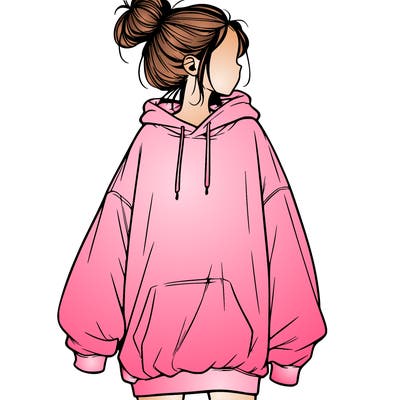 realistic girl with a oversized sweatshirt on and a bun