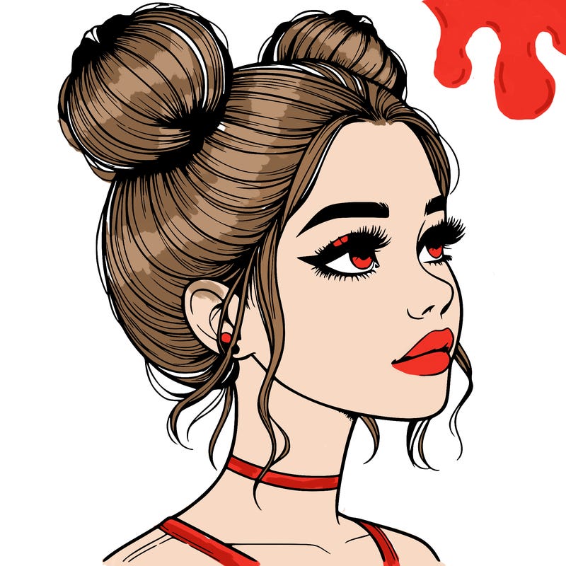 realistic girl with buns on the top of her head