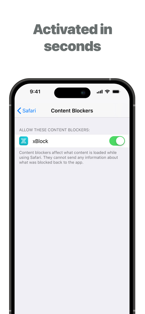 xBlock Porn Blocker - Impostazioni dell'iPhone che mostrano il blocco dei contenuti xBlock abilitato per Safari