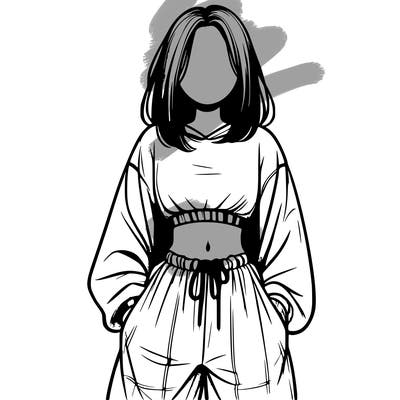 realistic girl faceless with baggy pants and a crop top