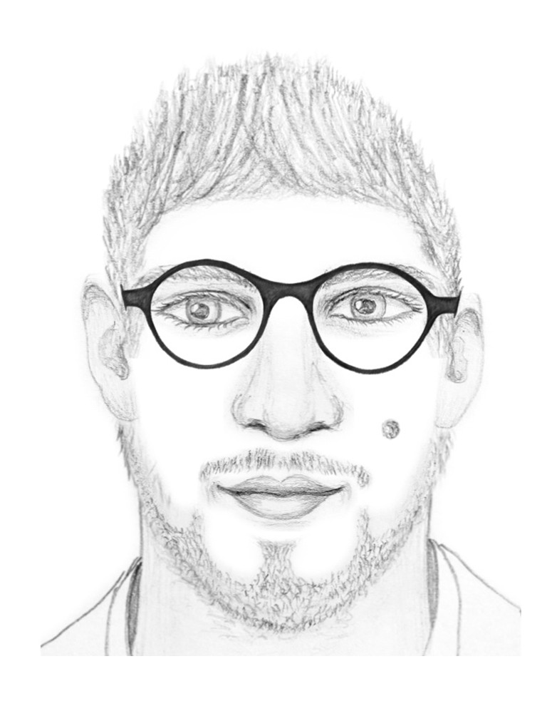 IdentyFace - A facial composite sketch of a man with round glasses and spiky hair