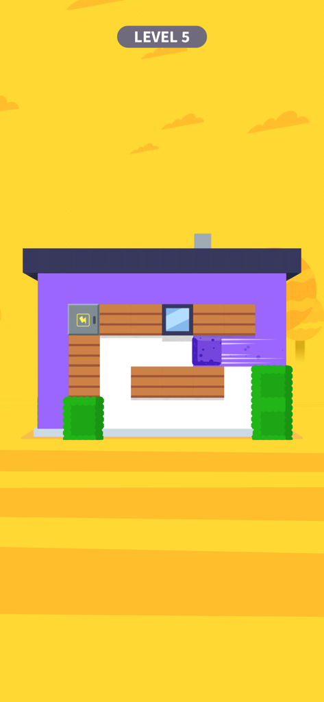House Paint - A gameplay screenshot of House Paint showing a purple house being colored with a square paint roller on level 5