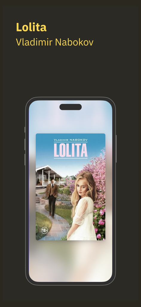 MyBook: books and audiobooks - Smartphone screen displaying the book Lolita by Vladimir Nabokov in the MyBook app