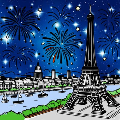 tour eiffel with fireworks
