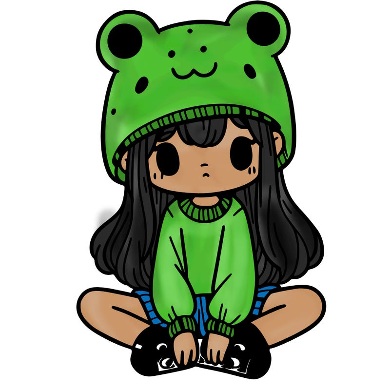 a girl wearing a frog hat and some frog socks