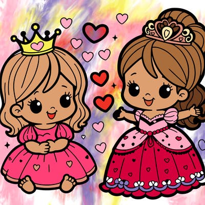 a princess by a baby girl with hearts