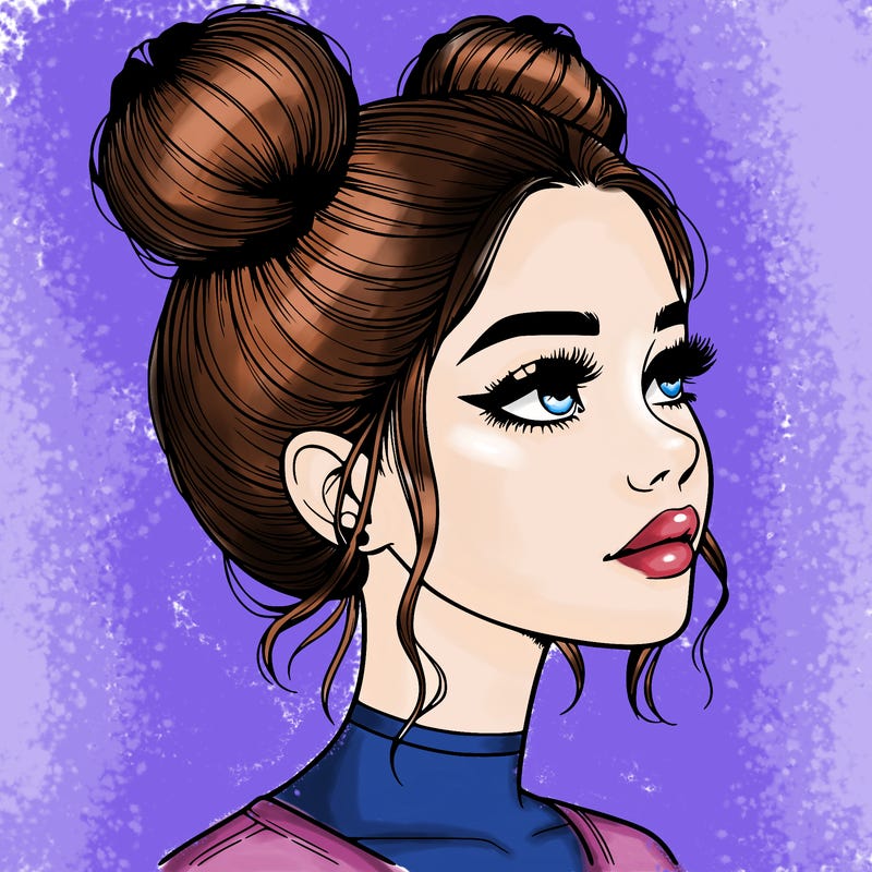 realistic girl with buns on the top of her head