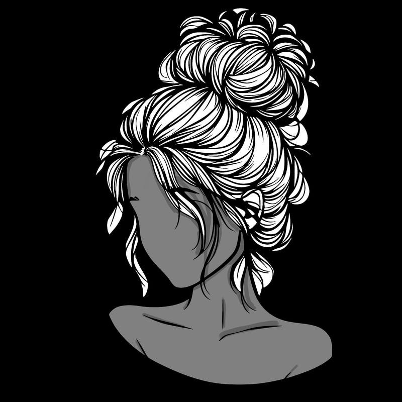 realistic woman with messy bun