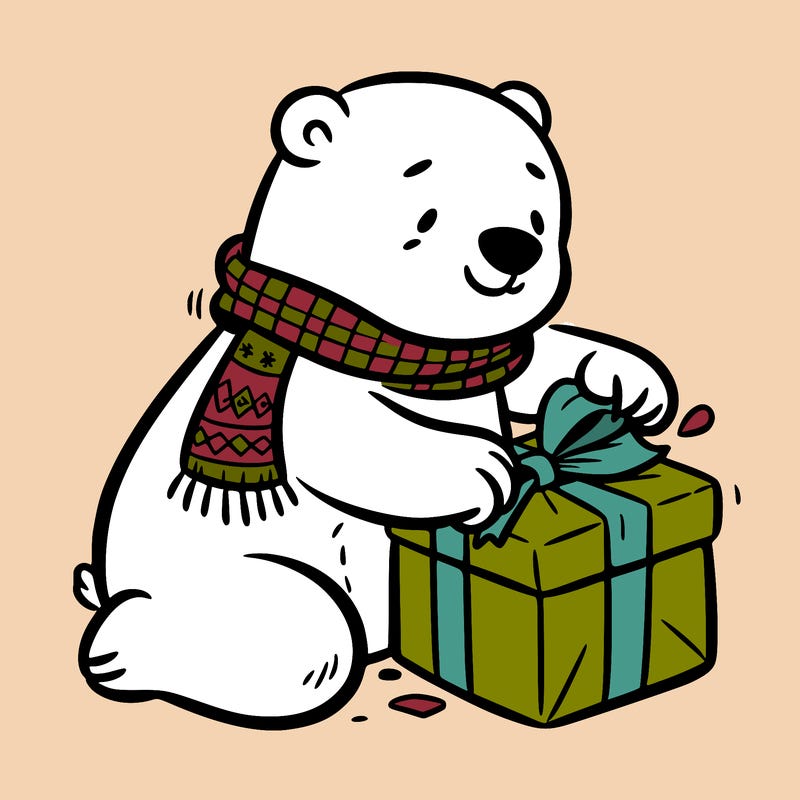 polar bear wrapping a present