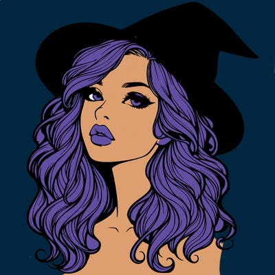 realistic witch girl with wavy hair and lips