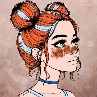 realistic girl with buns on the top of her head