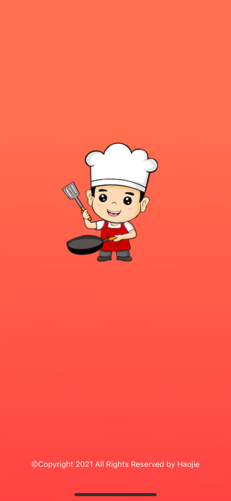 健康食谱-食疗药膳菜谱大全 - Cartoon chef character with a frying pan and spatula on the orange splash screen of the Healthy Medicated Diet Recipes app
