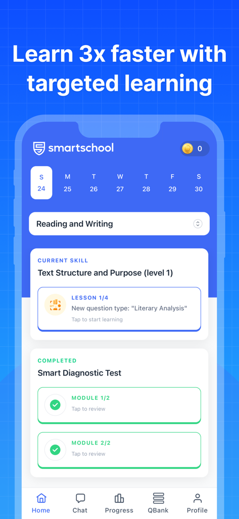 SAT® Test Prep 2026 - SAT Test Prep 2026 app home screen showing a personalized study plan and completed diagnostic test modules